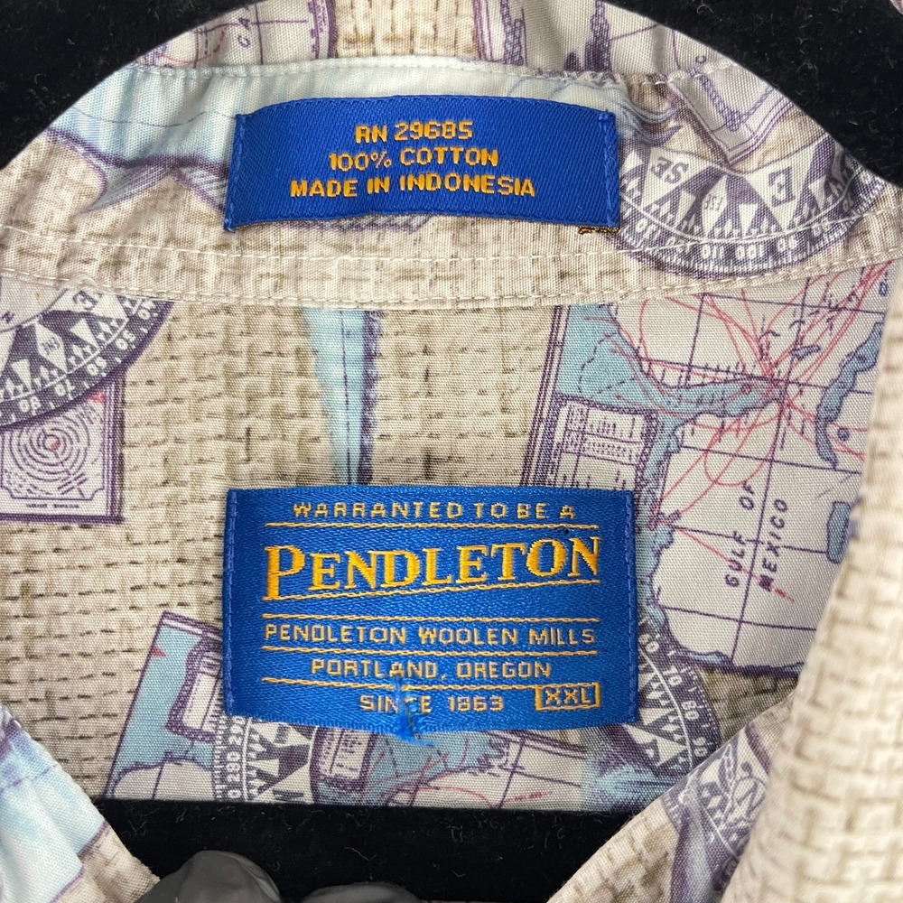Pendleton Button-Down Shirt Mens‎ XXL Beige Nautical Short Sleeve Casual Fish - Picture 7 of 11